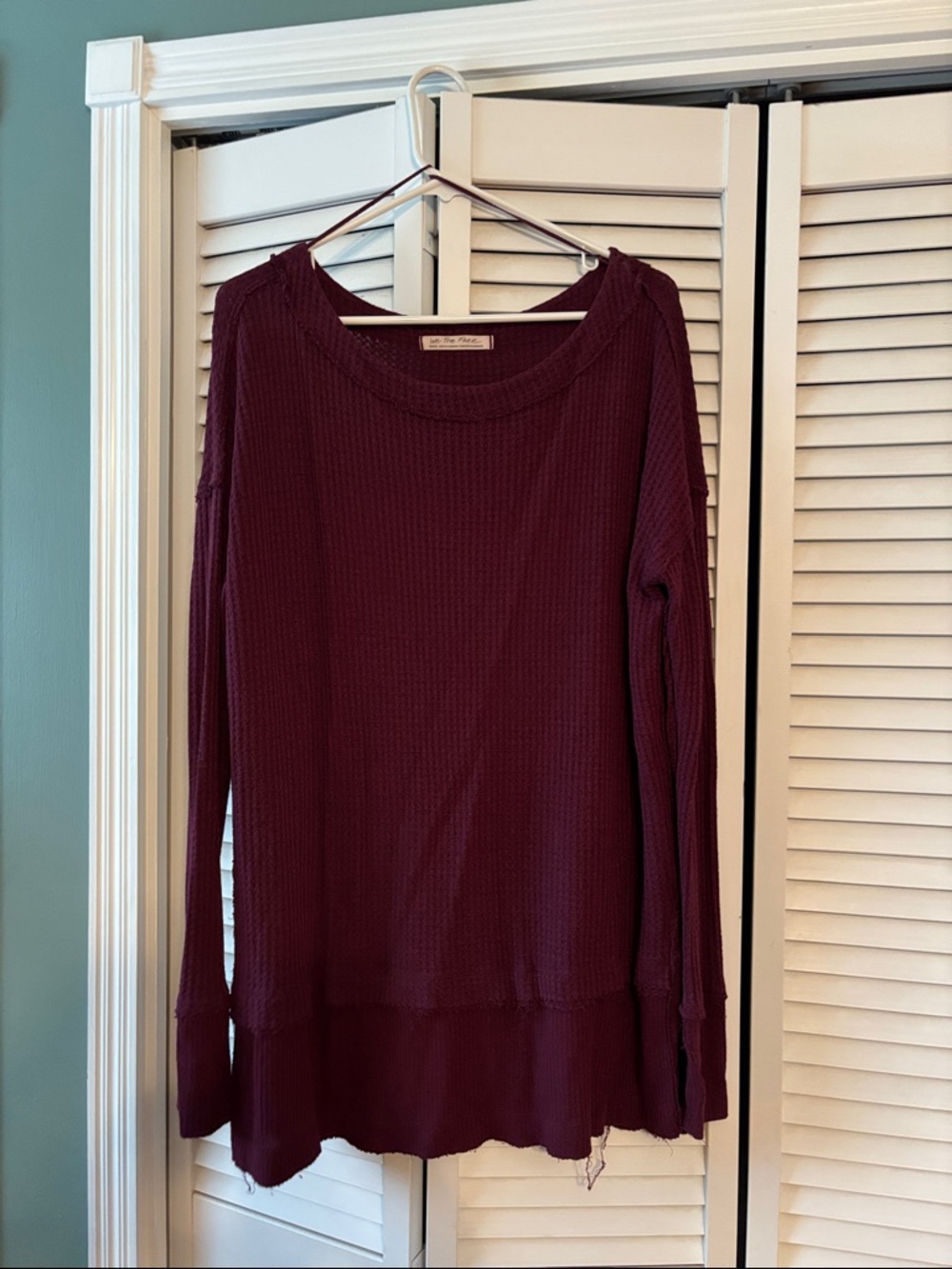 We The Free Burgundy Waffle Knit Long Sleeve Tunic